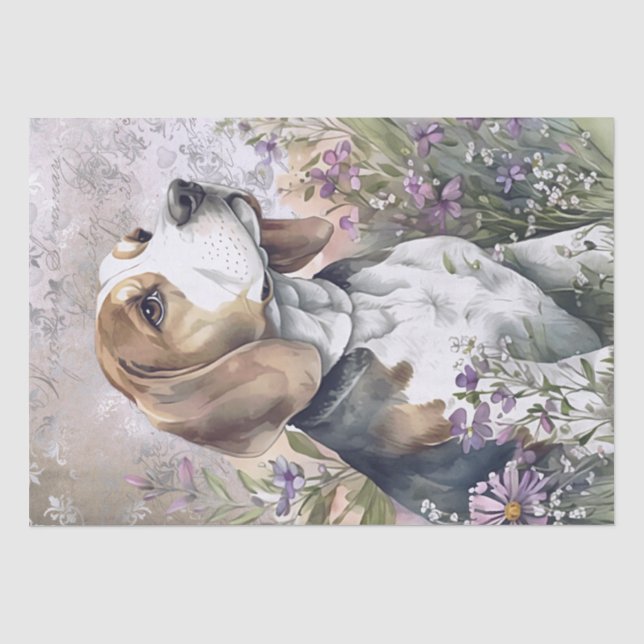 Papier Mousseline Chien Floral beagle (Recto)