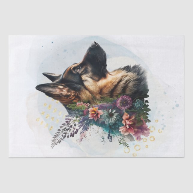 Papier Mousseline Chien floral berger allemand (Recto)