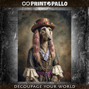 Papier Mousseline Chien Hippie Afghan Hound en robe traditionnelle