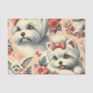 Papier Mousseline Chien maltais vintage