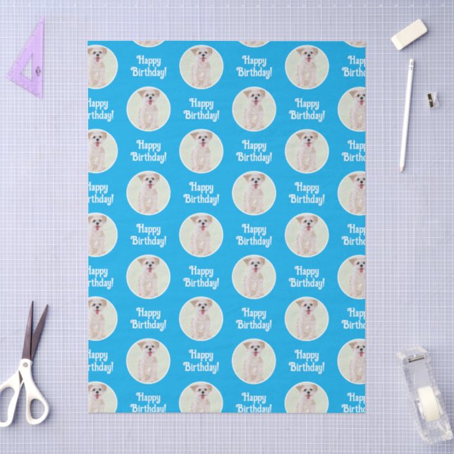 Papier Mousseline Chien Morkie Bleu (Artisanat)