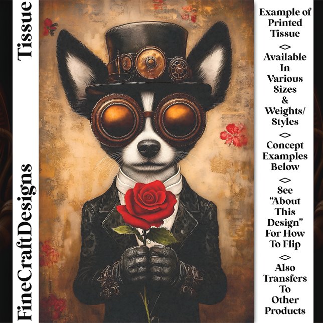 Papier Mousseline Chien Papillon mignon, lunettes, Rose rouge CQ6 Dé (Créateur téléchargé)