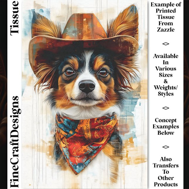 Papier Mousseline Chien Papillon Occidental Rustique, Chapeau DD9 Dé (Créateur téléchargé)