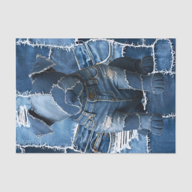 Papier Mousseline Chien Patchwork Art Denim (Recto)