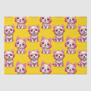 Papier Mousseline Chien rose Motif design - Jaune