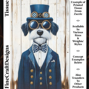 Papier Mousseline Chien Schnauzer Steampunk, Découpage DE7 Bleu Mari