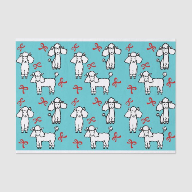 Papier Mousseline Chiens de caniche blanc Vaches Turquoise (Recto)