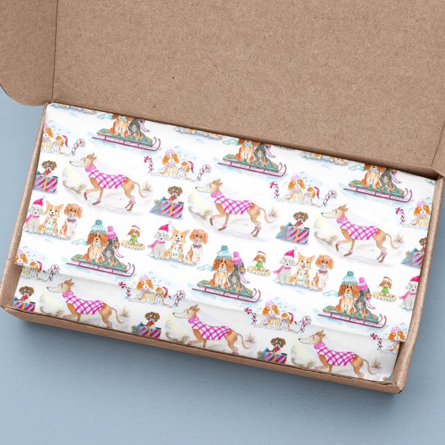 Papier Mousseline Chiens de Noël à l'aquarelle (A cute Christmas tissue paper for dog lovers!)