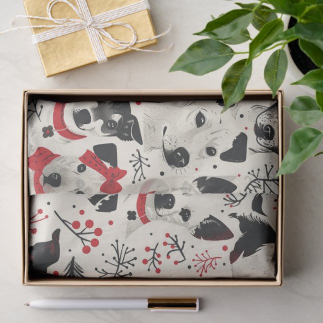 Papier Mousseline Chiens de Noël colorés Motif (Cadeau)