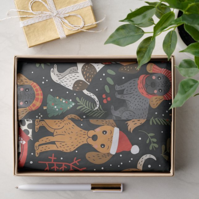 Papier Mousseline Chiens de Noël Motif (Cadeau)