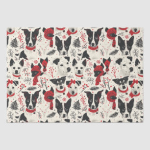 Papier Mousseline Chiens de Noël Noir Rouge Motif à thème