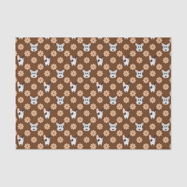 Papier Mousseline Chiens et fleurs Brown (Recto)