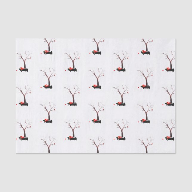 Papier Mousseline Chiens et Robin de Scottie en hiver saisonnier (Recto)