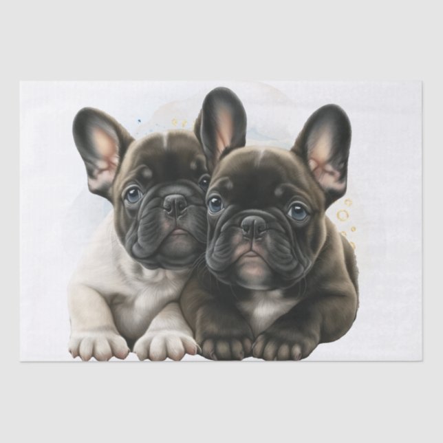 Papier Mousseline Chiens français de Bulldog mignons à deux (Recto)