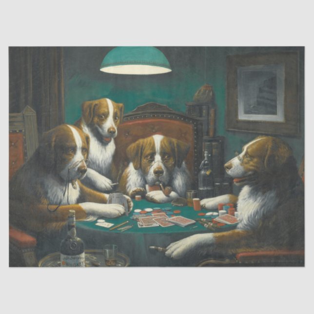 Papier Mousseline Chiens jouant au poker (jeu de carte animale) (Recto)