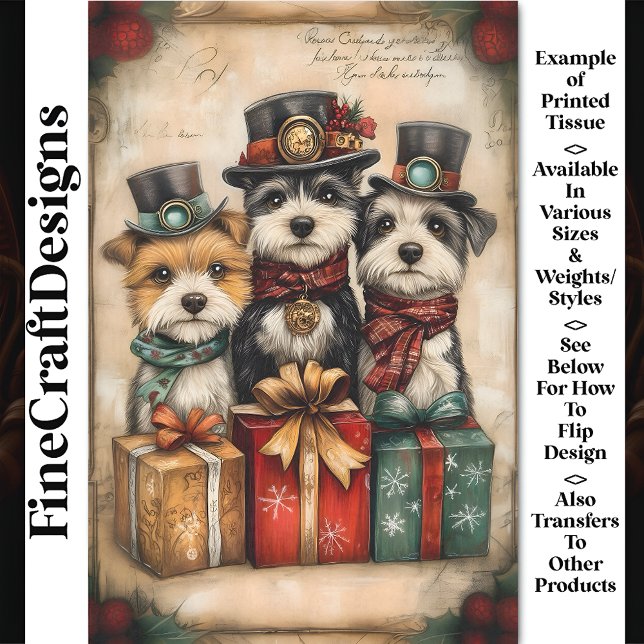 Papier Mousseline Chiens Mignons de Noël Atmosphère Steampunk BK9 Dé (Créateur téléchargé)