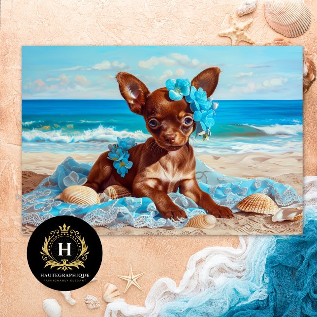 Papier Mousseline Chihuahua Chiot Blue Floral Beach Découpage (Créateur téléchargé)