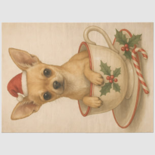 Papier Mousseline Chihuahua de vacances dans une tasse à thé de houx