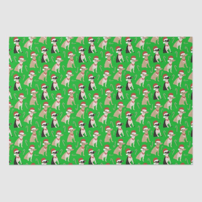 Papier Mousseline Chihuahua Santa Hat Sucre de canne vert Noël (Recto)