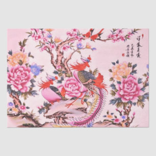 Papier Mousseline Chinois Floral Birds Chinois Rose Chinoiserie Déco