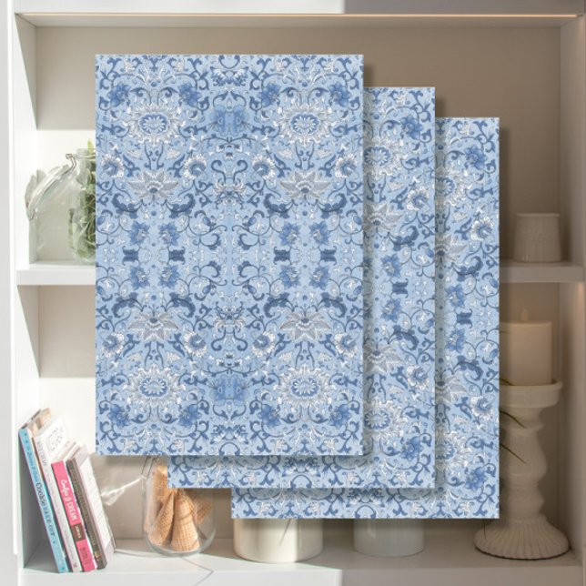 Papier Mousseline Chinoiserie Asiatique Floral Bleu et Blanc Découpa (Créateur téléchargé)