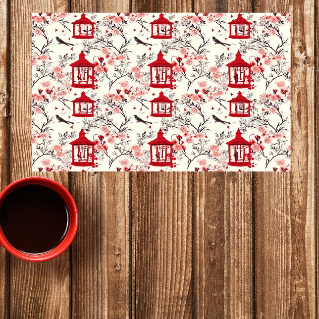 Papier Mousseline Chinoiserie Asiatique Floral Peinture Rouge Découp (Créateur téléchargé)