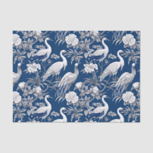 Papier Mousseline Chinoiserie Blue White Birds Peinture Découpage