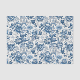 Papier Mousseline Chinoiserie Blue White Peonies Floral Decoupage