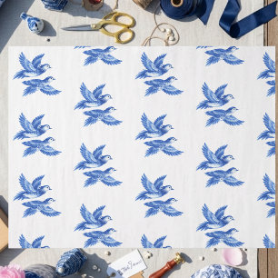 Papier Mousseline Chinoiserie Blue Willow oiseaux amoureux asiatique