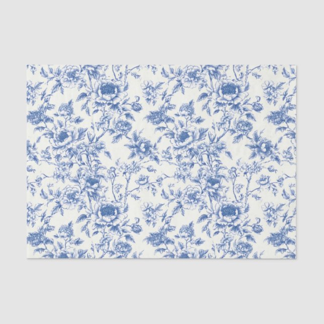 Papier Mousseline Chinoiserie Fleurs Bleues (Recto)