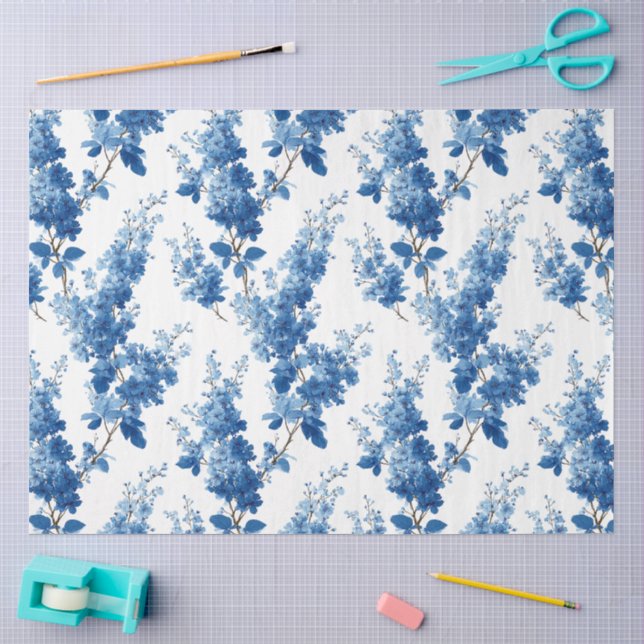 Papier Mousseline Chinoiserie Fleurs Bleues Délicates Decoupage (Artisanat)
