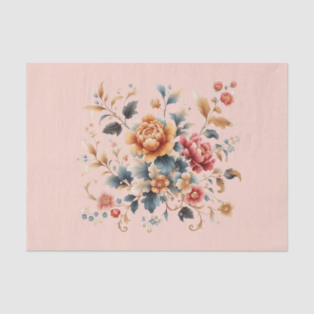Papier Mousseline Chinoiserie Fleurs Riches  (Recto)