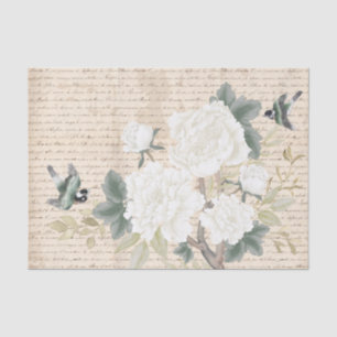 Papier Mousseline Chinoiserie Floral Birds Ancienne écriture manuscr