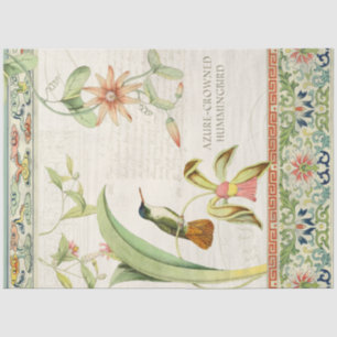 Papier Mousseline Chinoiserie Floral Colibri Découpage Vintage