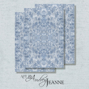 Papier Mousseline Chinoiserie florale Asiatique Découpage bleu et bl