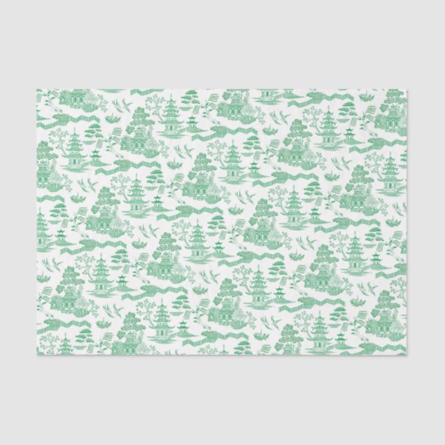 Papier Mousseline Chinoiserie Green Willow Decoupage Tissu Paper (Recto)