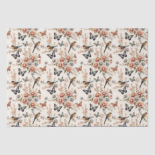 Papier Mousseline Chinoiserie Harmonie des oiseaux et des papillons