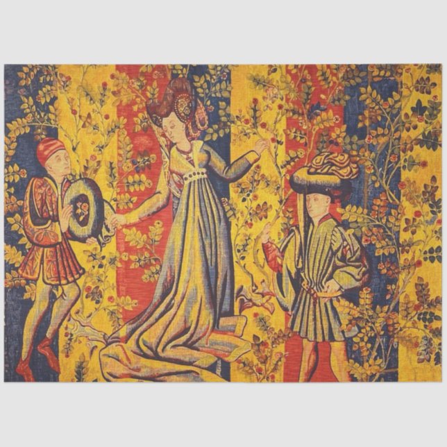 Papier Mousseline Chinoiserie italienne médiévale Découpage bleu rou (Recto)