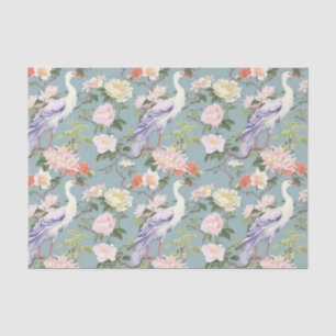 Papier Mousseline Chinoiserie Jade Floral Egret