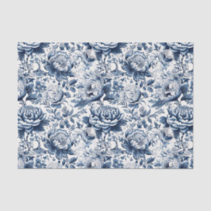 Papier Mousseline Chinoiserie Marine Bleu blanc Peony Floral Découpa