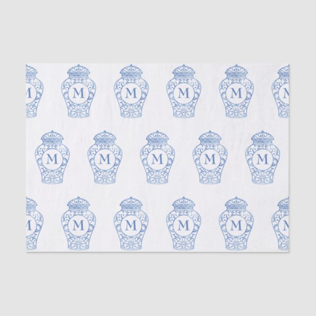 Papier Mousseline Chinoiserie Monogramme Ginger Jar Tissu Papier (Recto)