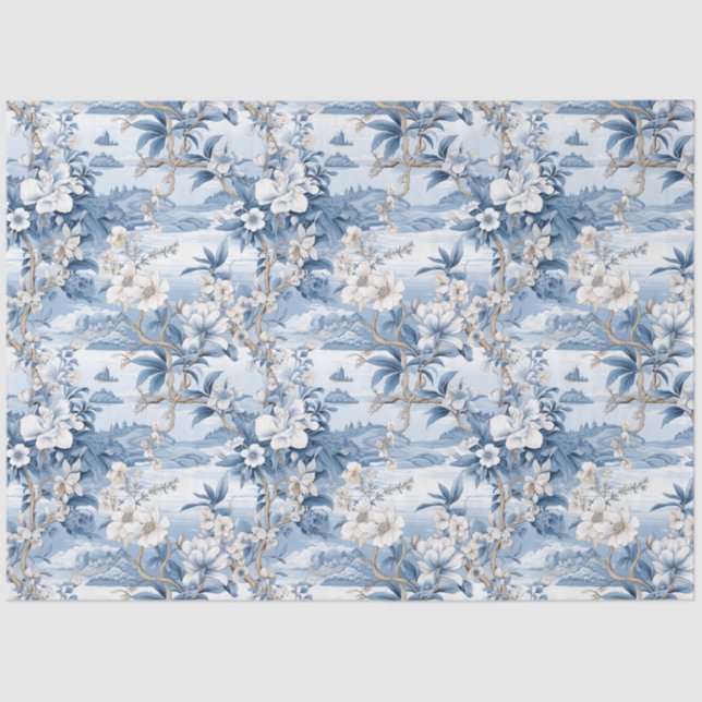 Papier Mousseline Chinoiserie Motif Floral Papier Tissu (Recto)
