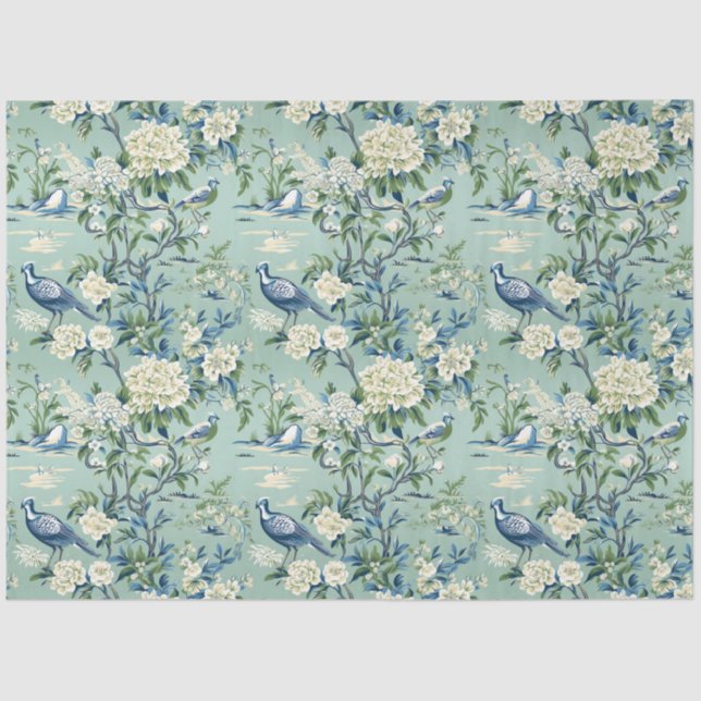 Papier Mousseline Chinoiserie Motif Floral Papier Tissu (Recto)