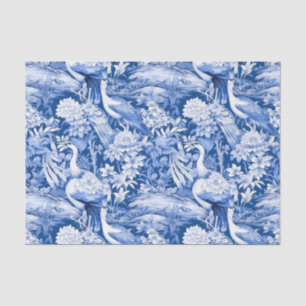 Papier Mousseline Chinoiserie Oiseaux Bleu Blanc Peinture Découpage