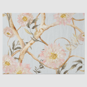 Papier Mousseline Chinoiserie Peony Floral Aquarelle Dusty Blue