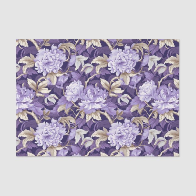 Papier Mousseline Chinoiserie Purple Gold Floral Peinture Découpage (Recto)