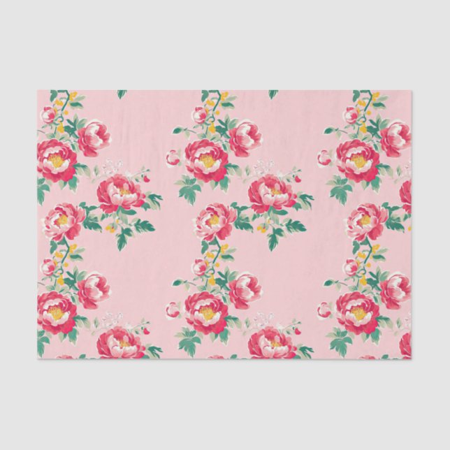 Papier Mousseline Chinoiserie rose et rouge (Recto)