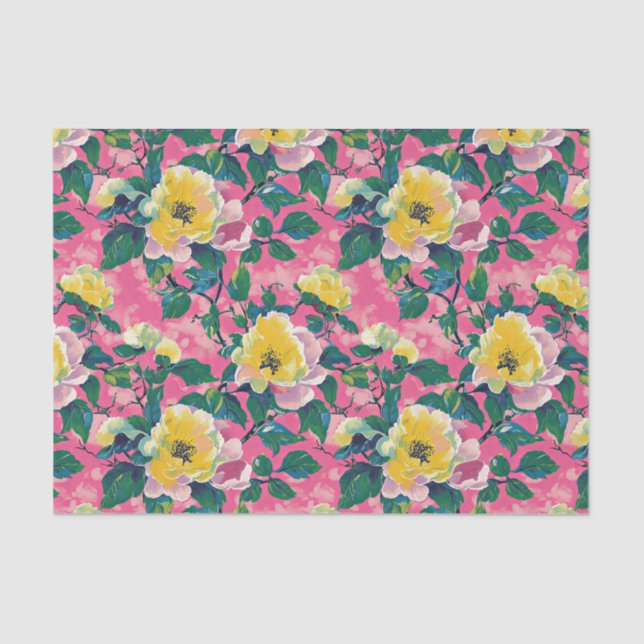 Papier Mousseline Chinoiserie rose peint Floral (Recto)