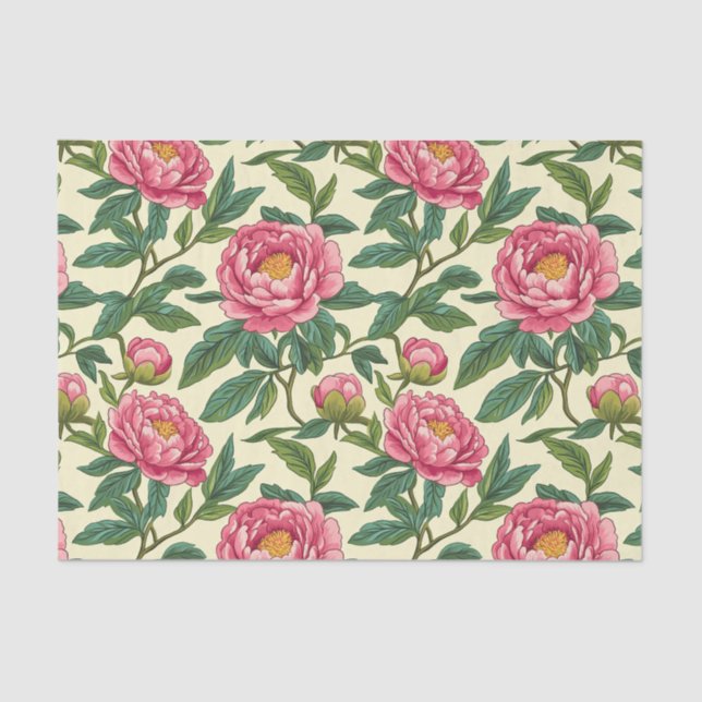 Papier Mousseline Chinoiserie rose, verte et jaune Florale (Recto)