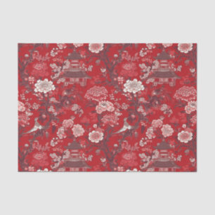 Papier Mousseline Chinoiserie Rouge rose Floral Peinture Découpage